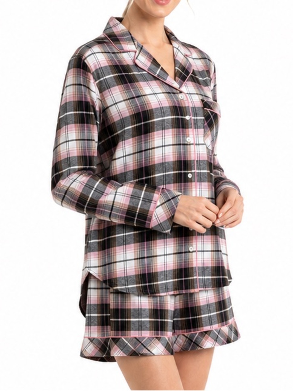 NWT Legendary Pink & Black Plaid Button-Up Pajama Set Womens Sz S/M $45.00
